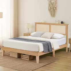 Rattan Bed Frame Full With Natural Rattan Headboard,Bohemian Rattan Full Size Bed Frame With LED Lights, With Silent Slats,No Box Spring Needed (Full) -Garvee GUEST 7297a553 7892 43c6 b35a 55f3c35b316a