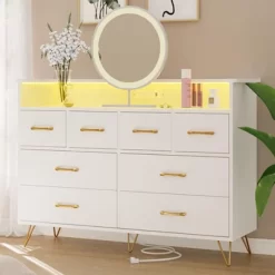 Dresser With Power Outlet And LED Lights, Wood 8 Drawer Dresser For Bedroom, Modern Chest Of Drawers For Closet, Living Room 25 Dresser With Power Outlet And LED Lights, Wood 8 Drawer Dresser For Bedroom, Modern Chest Of Drawers For Closet, Living Room -Garvee GUEST 72c9c257 c1a8 425f a4b1 280d8a591344