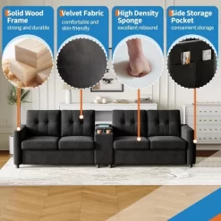 115" Faux Leather 4-Seat Sectional Sofa, Middle Table With Cup Holders, Deep Cushions, Side Organizer, For Apartment Or Small Space 11 115" Faux Leather 4-Seat Sectional Sofa, Middle Table With Cup Holders, Deep Cushions, Side Organizer, For Apartment Or Small Space -Garvee GUEST 72d9aa5c fca1 4511 9167 1d65ecb67168