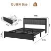 Garvee Queen Size Bed Frame With Storage Headboard, Industrial Queen Platform With 2 Drawers And Charging Station, Black No Box Spring Needed Bedframe
