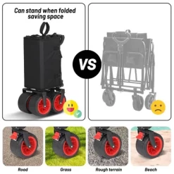 Garvee Foldable Wagon Cart With Big Wheels, Collapsible Utility Cart With Adjustable Handle, Side Pockets And Cup Holder For Shopping, Garden, Black -Garvee GUEST 73872888 f517 42f9 aff1 b8f8ad31bfb1