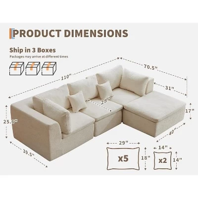 140" Modular Cloud Sectional Sofa With Ottoman - Convertible L/U-Shape Chenille Couch, 5-Seater Deep Memory Foam Couch, No Assembly Required 4 140" Modular Cloud Sectional Sofa With Ottoman - Convertible L/U-Shape Chenille Couch, 5-Seater Deep Memory Foam Couch, No Assembly Required - Image 2