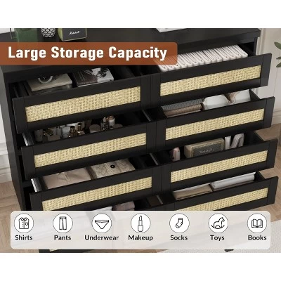 Garvee Rattan Dresser For Bedroom, 8 Drawer Dresser For Closet, Double Wood Dressers & Chest Of Drawers For TV Stands, Living Room 5 Garvee Rattan Dresser For Bedroom, 8 Drawer Dresser For Closet, Double Wood Dressers & Chest Of Drawers For TV Stands, Living Room - Image 3