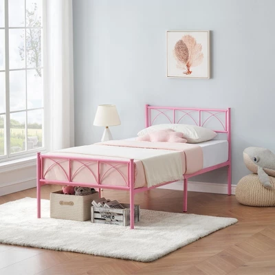 Twin Size Bed Frame With Headboard, Twin Bed Frame For Girls/Boys/Teens, Heavy Duty Metal Slat Support, No Box Spring Needed, Easy Assembly,Pink 8 Twin Size Bed Frame With Headboard, Twin Bed Frame For Girls/Boys/Teens, Heavy Duty Metal Slat Support, No Box Spring Needed, Easy Assembly,Pink - Image 6