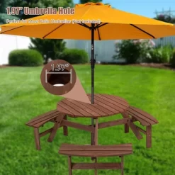 6 Person Wooden Picnic Table Set, Outdoor Round Picnic Table With Benches & Umbrella Hole, Table And Bench Set For Garden Backyard Patio 15 6 Person Wooden Picnic Table Set, Outdoor Round Picnic Table With Benches & Umbrella Hole, Table And Bench Set For Garden Backyard Patio -Garvee GUEST 74dff67e 2d39 441b aae0 cfbfb6e76b29