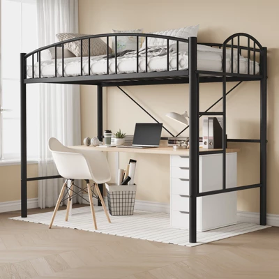 Garvee Loft Bed Twin Size, Heavy Duty Metal Loft Bed Frame With Arched Guardrail And Safety Ladder, Space-Saving, No Box Spring Needed, Black 11 Garvee Loft Bed Twin Size, Heavy Duty Metal Loft Bed Frame With Arched Guardrail And Safety Ladder, Space-Saving, No Box Spring Needed, Black - Image 9
