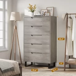 Freestanding Elegant Tall Storage Dressers With 5 Ample Drawer Space