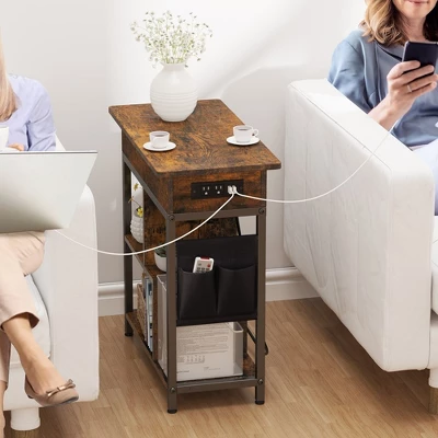 End Table With Charging Station, Narrow Side Table Nightstand With Outlets USB Ports And Storage 6 End Table With Charging Station, Narrow Side Table Nightstand With Outlets USB Ports And Storage - Image 4