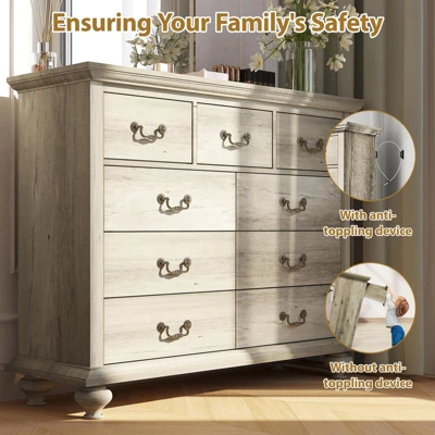 9-Drawers Dresser For Bedroom, Wooden Chest Of Drawer With Large Drawers & Metal Handles 4 9-Drawers Dresser For Bedroom, Wooden Chest Of Drawer With Large Drawers & Metal Handles - Image 2