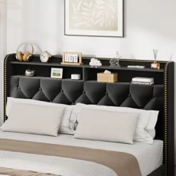 Garvee Upholstered Queen Size Bed Frame With 4 Drawers, Black Velvet Queen Platform With Tufted Headboard And Nailhead Design, No Box Spring Needed -Garvee GUEST 75b4600a 420a 4cde 9983 f413f1ed00ff