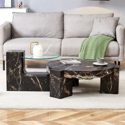 Modern Coffee Tables Set Of 2, Coffee Table With Detachable Nightstand, Accent Center Table With Glass Top Side Table For Bedroom Office 6 Modern Coffee Tables Set Of 2, Coffee Table With Detachable Nightstand, Accent Center Table With Glass Top Side Table For Bedroom Office - Image 4