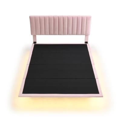 Floating Queen Platform Bed Frame, Headboard Velvet, No Box Spring Needed Upholstered Queen Bed Frame For Bedroom 5 Floating Queen Platform Bed Frame, Headboard Velvet, No Box Spring Needed Upholstered Queen Bed Frame For Bedroom - Image 3