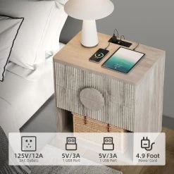 Fluted Nightstand, Side Table With 2 Drawer, Modern Farmhouse Nightstand With Open Shelves, Wood Nightstand For Bedroom Sofa Office -Garvee GUEST 762cbcab 778e 48d9 8392 2a967b6b5cbf