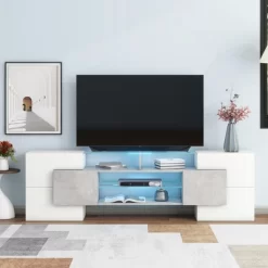 80" Modern TV Stand, Entertainment Center With 2 Illuminated Glass Shelves TV Cabinet For Living Room -Garvee GUEST 76648f45 cae1 4045 8261 24a4a15bdfcb