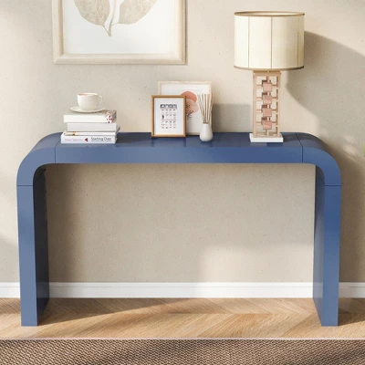 55.1-Inch Console Table, Minimalist Curved Design Entryway Table Sofa Table With Acacia Veneer And Two Legs For Entryway, Hallway, Living Room 3 55.1-Inch Console Table, Minimalist Curved Design Entryway Table Sofa Table With Acacia Veneer And Two Legs For Entryway, Hallway, Living Room