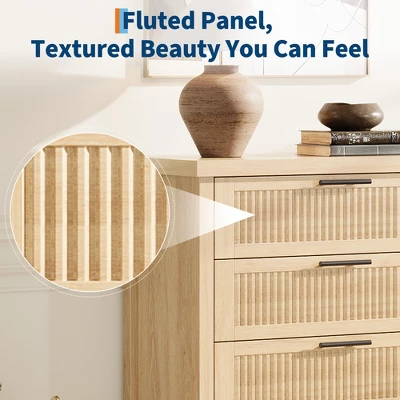 Fluted Drawer Dresser For Bedroom, Mid Century Modern Chest Of Drawers, Wooden Fluted Dresser Chest With Clothes Storage Cabinet, Oak & White 10 Fluted Drawer Dresser For Bedroom, Mid Century Modern Chest Of Drawers, Wooden Fluted Dresser Chest With Clothes Storage Cabinet, Oak & White - Image 8