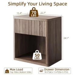 Stand Set Of 2, Modern Farmhouse Nightstand, Fluted Nightstand With Drawer Storage, Mid Century Wood Bedside Table For Bedroom Living Room Sofa Office -Garvee GUEST 76d82329 f513 447d ba21 8ba07427f843