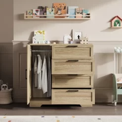 Garvee 43.3'' H Armoire Wardrobe Closet With 4 Drawers And 2 Doors, Hanging Rod, Multifunctional Wooden Dresser With Storage Closet 11 Garvee 43.3'' H Armoire Wardrobe Closet With 4 Drawers And 2 Doors, Hanging Rod, Multifunctional Wooden Dresser With Storage Closet -Garvee GUEST 76ef6856 e5bf 455b b759 27964e3a82dd
