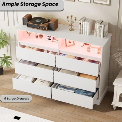 6/8 Drawer Dressers For Bedroom, Chest Of Drawers With Deep Drawers, Large Double Dresser For Closet With Wide Top, Horizontal Wooden Dresser 7 6/8 Drawer Dressers For Bedroom, Chest Of Drawers With Deep Drawers, Large Double Dresser For Closet With Wide Top, Horizontal Wooden Dresser - Image 5