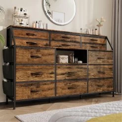 Dresser For Bedroom With 14 Drawers, 55" W Dresser With Side Pocket, Fabric Dressers & Chests Of Drawers With Shelves -Garvee GUEST 77b0a19b bb67 44fa 97c4 f8997c0ca124