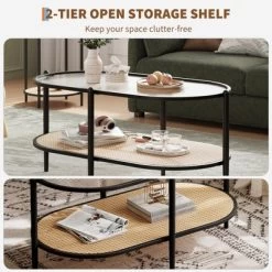 2-Tier Rattan Coffee Table, Boho Oval Coffe Table With Tempered Glass Top 14 2-Tier Rattan Coffee Table, Boho Oval Coffe Table With Tempered Glass Top -Garvee GUEST 78e26499 88cf 4f30 b56e 86184a2a5764