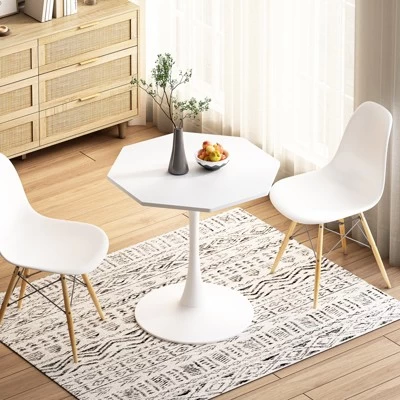 31.5 Inch Modern Coffee Table, With MDF Top And Metal Base, Octagonal Tulips Table Small Dining Table For Dining Room Kitchen Living Room 3 31.5 Inch Modern Coffee Table, With MDF Top And Metal Base, Octagonal Tulips Table Small Dining Table For Dining Room Kitchen Living Room