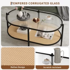 2-Tier Rattan Coffee Table, Boho Oval Coffe Table With Tempered Glass Top 12 2-Tier Rattan Coffee Table, Boho Oval Coffe Table With Tempered Glass Top -Garvee GUEST 7a294a47 51ea 4b88 b367 5fddde184b13