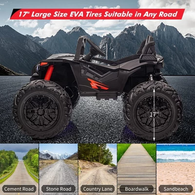 24V 2Seats Ride On UTV With Remote Control, 17" Extra Large EVA Wheels & 20.5“ Wide Seat 4WD Electric Vehicle 4 24V 2Seats Ride On UTV With Remote Control, 17" Extra Large EVA Wheels & 20.5“ Wide Seat 4WD Electric Vehicle - Image 2