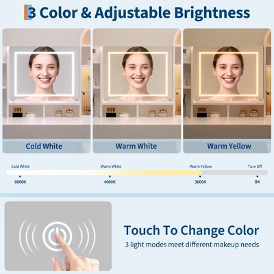 Arched Vanity Desk With Mirror And Lights, Makeup Vanity Table With 3 Drawers And 11 Storage Shelves, Large Dressing Table With Outlet 8 Arched Vanity Desk With Mirror And Lights, Makeup Vanity Table With 3 Drawers And 11 Storage Shelves, Large Dressing Table With Outlet - Image 6