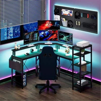 L Shaped Gaming Desk With Power Outlet & Led Lights, L-Shaped Corner Computer Desks Gaming Desk 7 L Shaped Gaming Desk With Power Outlet & Led Lights, L-Shaped Corner Computer Desks Gaming Desk - Image 6