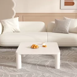 33.5" Modern Square Coffee Table, Wooden End Table, Accent Coffee Table Nightstands For Living Room Bedroom Office White