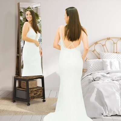 Swivel Jewelry Cabinet, Lockable Standing Jewelry Organizer With Full-Length Mirror, Rear Storage Shelves, Interior Mirror, Jewelry 5 Swivel Jewelry Cabinet, Lockable Standing Jewelry Organizer With Full-Length Mirror, Rear Storage Shelves, Interior Mirror, Jewelry - Image 3