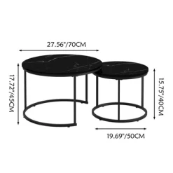 Nesting Coffee Table Set Of 2, 27.6inch Round Coffee Table Wood Marble Pattern Top With Sturdy Metal Frame, End Table Side Tables -Garvee GUEST 7b914426 758b 4030 9e1e 028cb8a541c8