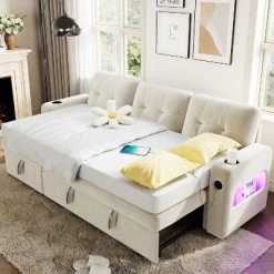 84 Inch Sleeper Sofa Couch, L-Shaped Sofa, Convertible Pull Out Sofa Bed With Storage, Charging Station, Led Lights, Modern Sectional Sofa -Garvee GUEST 7be1533f c01f 44b8 9c85 c2a58d95018f