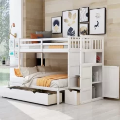 Twin Over Twin/Full Size Bunk Bed With Storage Shelves Drawers, Wooden Stairway Bunkbed Bed Frame With Convertible Bottom Beds For Kids Teens Bedroom 11 Twin Over Twin/Full Size Bunk Bed With Storage Shelves Drawers, Wooden Stairway Bunkbed Bed Frame With Convertible Bottom Beds For Kids Teens Bedroom -Garvee GUEST 7c324eee 7829 4716 9818 3d177e4e0a37