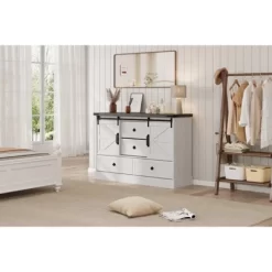 Farmhouse 4 Drawer Dresser, 58.7" Chest Of Drawers With Sliding Barn Door, Rustic Wood Sideboard Buffet Cabinet With Adjustable Shelves 17 Farmhouse 4 Drawer Dresser, 58.7" Chest Of Drawers With Sliding Barn Door, Rustic Wood Sideboard Buffet Cabinet With Adjustable Shelves -Garvee GUEST 7c572902 a1df 40c9 8e90 e2c4507d7538