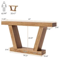 63-Inch Long Console Table, Wooden Sofa Narrow Entryway Table