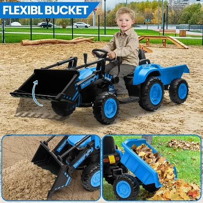 3 In 1 Kids Ride On Tractor With Detachable Trailer, 12V Electric Bulldozer With Shovel Bucket 3 3 In 1 Kids Ride On Tractor With Detachable Trailer, 12V Electric Bulldozer With Shovel Bucket