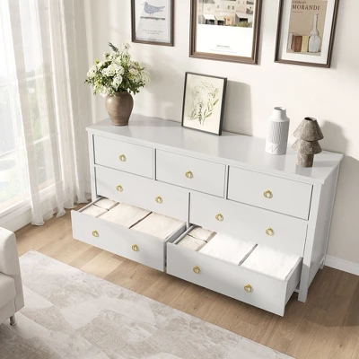 7-Drawer Dresser For Bedroom, White Modern Tall Chest Of Drawers - Storage Dresser With Anti-Tip Design, Robot Vacuum Friendly 7 7-Drawer Dresser For Bedroom, White Modern Tall Chest Of Drawers - Storage Dresser With Anti-Tip Design, Robot Vacuum Friendly - Image 5