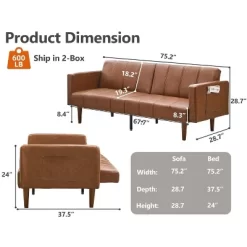 75 Inch Futon Sofa Bed, Mid-Century Modern Futon Couch, Convertible Sleeper Sofa With Adjustable Backrest,Loveseat With Side Pockets, PU Leather Sofa -Garvee GUEST 7d0e1ff5 83ef 4954 a546 65299d4bc5e9 1