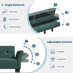 89" Chenille Futon Sofa Bed, Modern Convertible Sleeper Couch With Adjustable Backrest & Armrests, 3-Seat Sofa With 2 Pillows For Apartment -Garvee GUEST 7d1b9a81 1f2f 4189 8582 001b3a0f3ac2