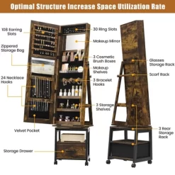 360° Swivel Jewelry Cabinet, 66'' Freestanding Jewelry Armoire With Bottom Drawer -Garvee GUEST 7d65623c 8419 4aaa 8856 a9dd94b6ff5c