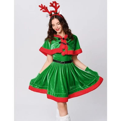 Mrs Claus Costume For Women Santa Christmas Costume Velvet Dress Outfit With Belt Shawl Gloves Headband 4 Mrs Claus Costume For Women Santa Christmas Costume Velvet Dress Outfit With Belt Shawl Gloves Headband - Image 2