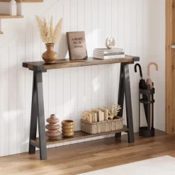 Farmhouse Entryway Table, Narrow Sofa Table With Open Storage Shelf, Metal Frame Skinny Console Table With V-Shaped Leg Design 12 Farmhouse Entryway Table, Narrow Sofa Table With Open Storage Shelf, Metal Frame Skinny Console Table With V-Shaped Leg Design -Garvee GUEST 7dd089a2 fdfb 4ae2 9dca ca2fcce3b355