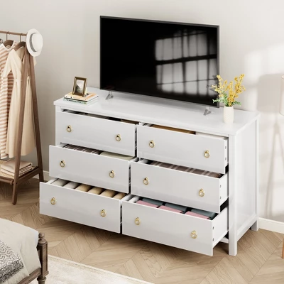 6-Drawer Dresser For Bedroom, White Modern Tall Chest Of Drawers - Storage Dresser With Anti-Tip Design, Robot Vacuum Friendly 3 6-Drawer Dresser For Bedroom, White Modern Tall Chest Of Drawers - Storage Dresser With Anti-Tip Design, Robot Vacuum Friendly