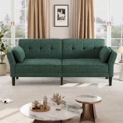 89" Chenille Futon Sofa Bed, Modern Convertible Sleeper Couch With Adjustable Backrest & Armrests, 3-Seat Sofa With 2 Pillows For Apartment -Garvee GUEST 7e117258 c15e 46be b1e0 26cbee6ce5ce