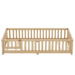 Twin Size Toddler Floor Bed Frame With Safety Guardrails, Doors, Wood Slat Support Bed, Detachable Platform Bed For Kids Girls Boys Natural -Garvee GUEST 7e4122be dee5 427b 8dc7 90631dd69b89