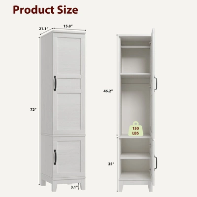 Armoire Wardrobe Closet With 2 Doors,72" Wooden Wardrobe Cabinet With Hanging Rod, Narrow Tall Armoire With 18 Adjustable Shelves For Bedroom 8 Armoire Wardrobe Closet With 2 Doors,72" Wooden Wardrobe Cabinet With Hanging Rod, Narrow Tall Armoire With 18 Adjustable Shelves For Bedroom - Image 6