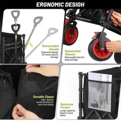 Garvee Foldable Wagon Cart With Big Wheels, Collapsible Utility Cart With Adjustable Handle, Side Pockets And Cup Holder For Shopping, Garden, Black -Garvee GUEST 7f061ab6 b531 4a90 84c5 2df2a5f3be4b