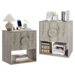 Fluted Nightstand, Side Table With 2 Drawer, Modern Farmhouse Nightstand With Open Shelves, Wood Nightstand For Bedroom Sofa Office -Garvee GUEST 7f064117 bffd 4493 936d e763e9f0a298
